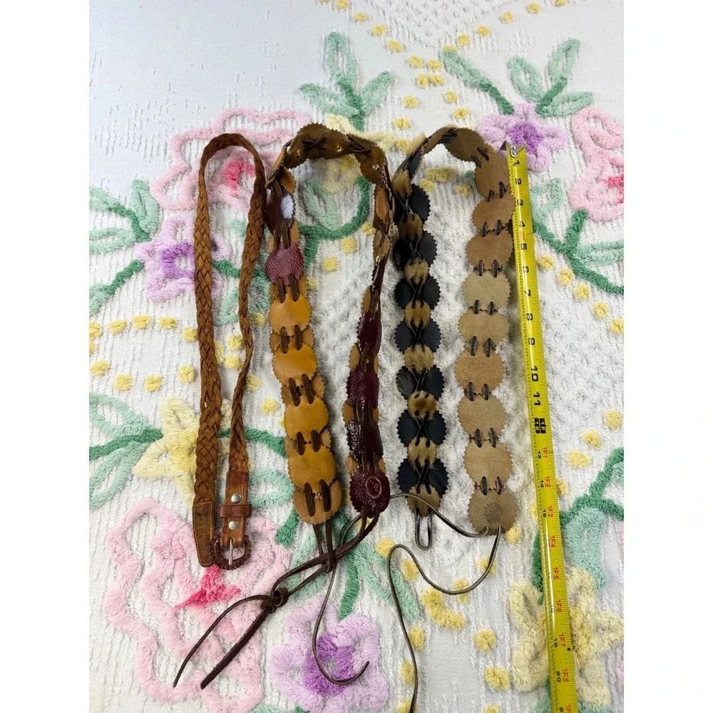 Boho 60 s Leather‎ Beaded Fur Belt Set 3 Women's Western Hippie Accessories